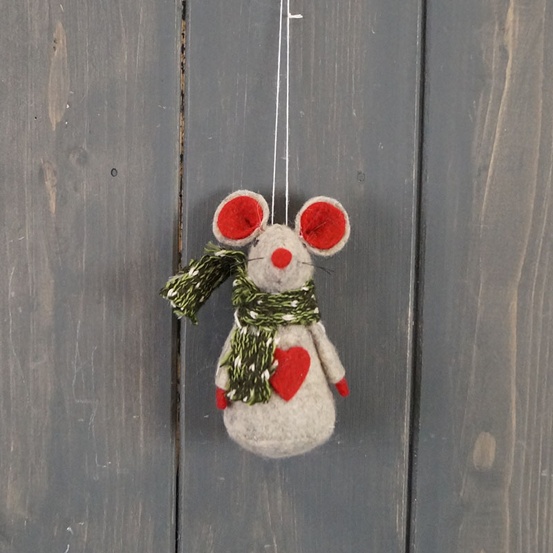 Hanging Felt Mouse with Red Heart detail (8cm) detail page